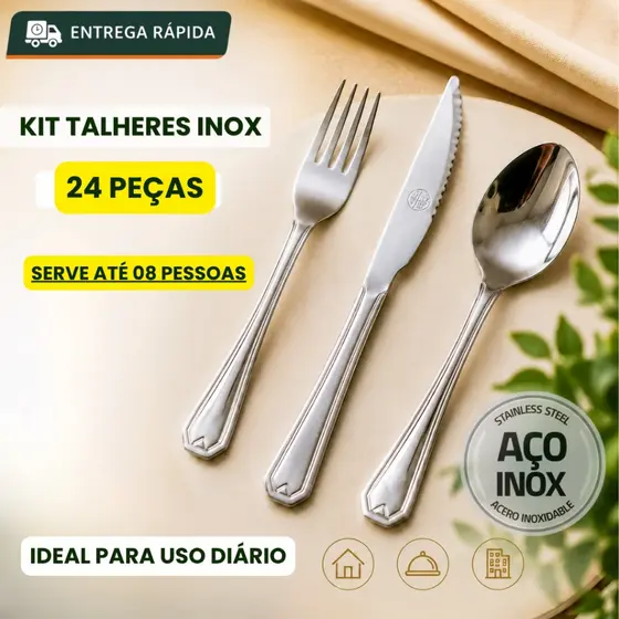 Kit 24/36/48 Jogo Talheres Aço Inox Garfo Faca Colher Mesa Posta Uso Diário Cozinha