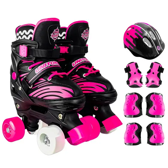 Patins Infantil C/ Acessórios Roller Ajustável Preto E Pink - Unitoys