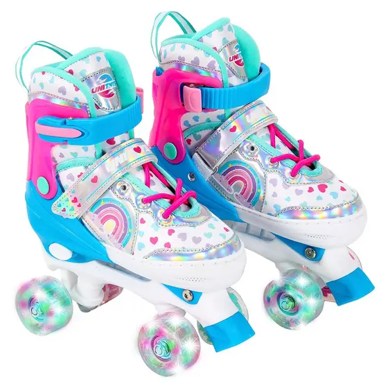 Patins Quad 4 Rodas Menina Ajustável 30-33 Infantil Até 60 Kg Com Luzes LED - Unitoys
