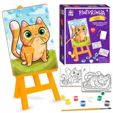 Kit De Pintura Didático Gatos Com 4 Telas 6 Tintas Pincel E Cavalete Infantil - Nig Brinquedos