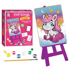 Kit De Pintura Didático Unicórnio Com 4 Telas 6 Tintas Pincel E Cavalete Infantil - Nig Brinquedos