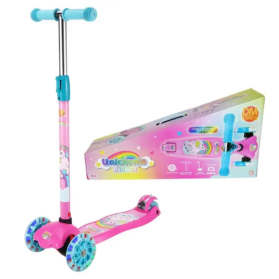 Patinete Infantil Unicórnio Rosa 3 Rodas Com Luz Led E Guidão Ajustável Até 40 Kg

 - Dm Toys