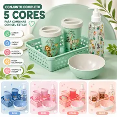 Kit Higiene Infantil Plasútil 5 Peças Com Cesta Dispenser Porta Algodão Porta Cotonete E Molhadeira