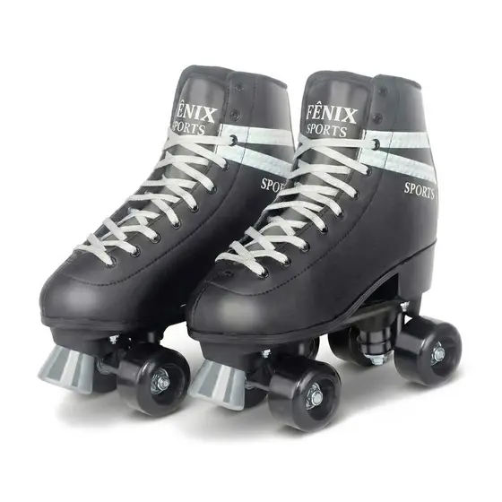 Patins Infantil Preto 4 Rodas Quad Roller Skate Ajustável Com Freios Dianteiro - Fenix Brinquedos