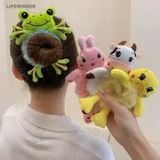 Urso Bonito Sapo Corda Cabelo/Pelúcia Panda Dos Desenhos Animados Coelho Peludo Anéis De Meninas Fahion Hug Laço Elástico Banda Hoop Mulheres Rabo De Cavalo Titular Acessórios Para O