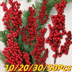 10/20/30/50 Pçs Clássico Natal Artificial Ramos De Frutas Vermelhas-DIY Guirlanda De Árvore De Simulação Decorativa Buquê Itens De Férias