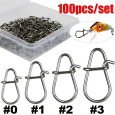 100 Unidades/Pacote Snaps De Pesca De Aço Inoxidável-Rápido Crankbait Snap Iscas Conectores Enfrentar Acessório