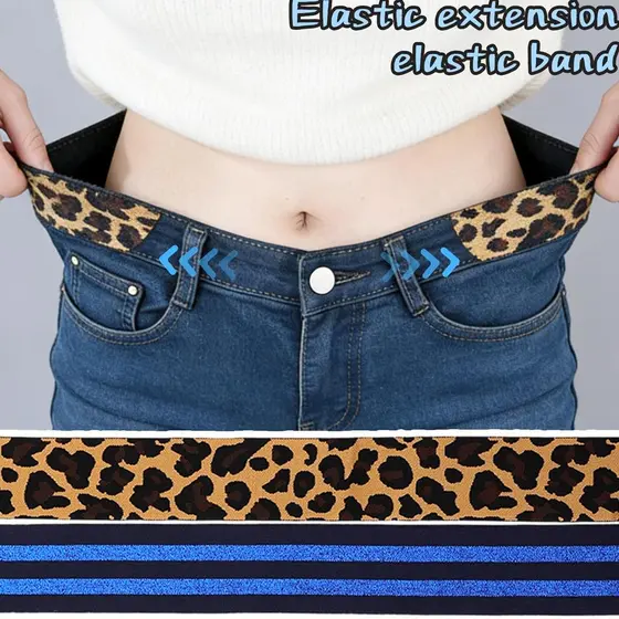 Faixa Elástica Jacquard Leopardo De 50cm Para Expansão De Cintura-Cinto Extensor Ajustável Acessórios De Vestuário Faça