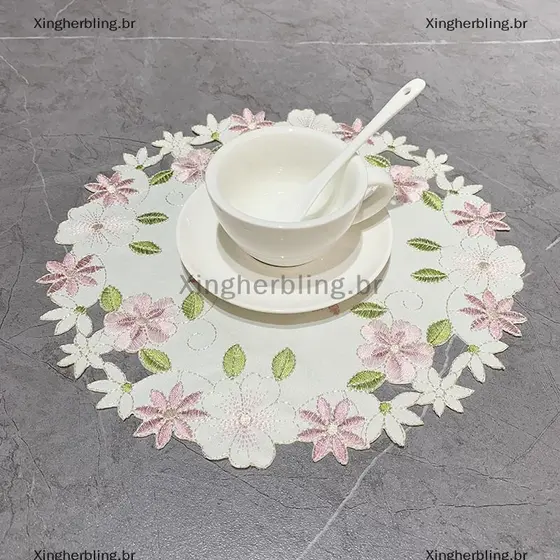 XBBR Rodada Rosa Flor Bordado Placemat Doily Coaster Pad Para Cozinha Café Chá Decoração Quente