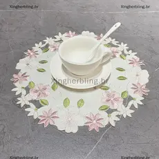 XBBR Rodada Rosa Flor Bordado Placemat Doily Coaster Pad Para Cozinha Café Chá Decoração Quente