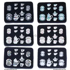 XBBR 1 : 12 Miniatura 15pcs Conjunto De Xícara De Chá De Porcelana Chintz Flor Talheres Cozinha Quente