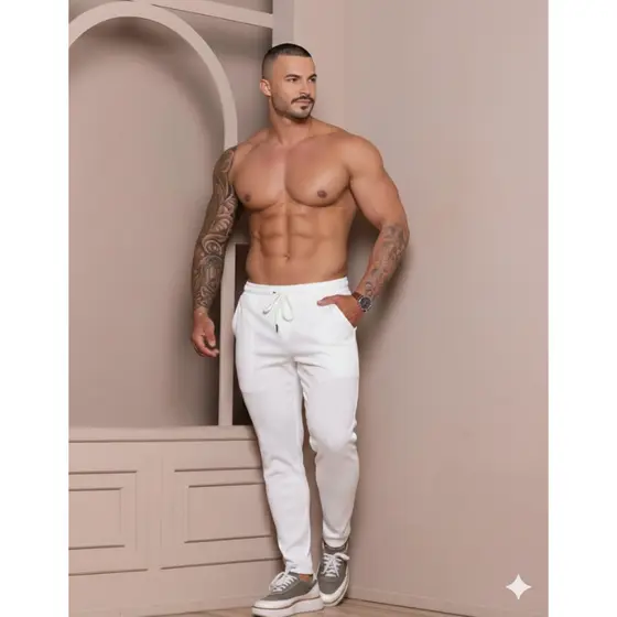 Cal莽a Masculina Ribana Canelada Malha Homem Moda Elegante Nobre Conforto