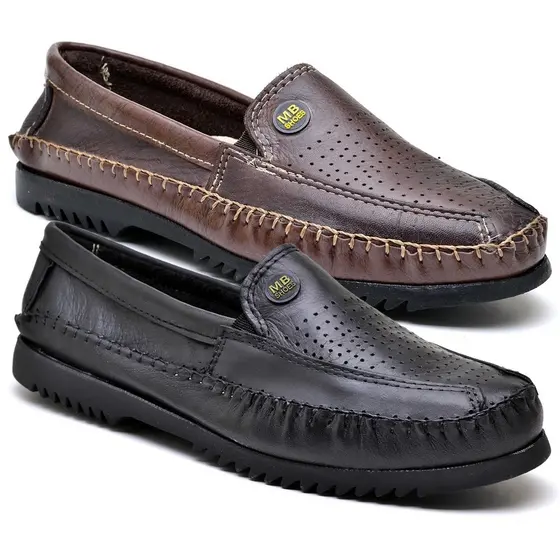 Kit 2 Pares Mocassim de Couro Sola Confortável