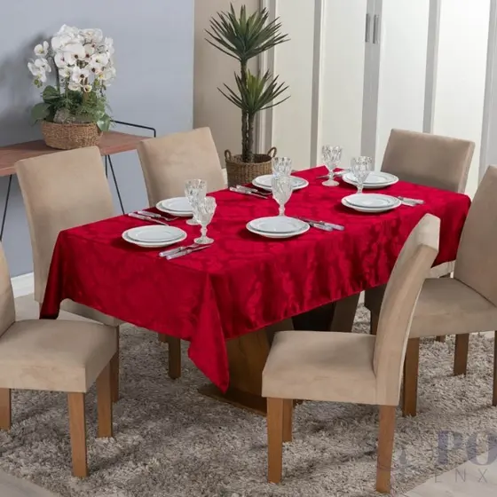 Toalha de Mesa Natal Vermelha Jacquard Vários Tamanhos