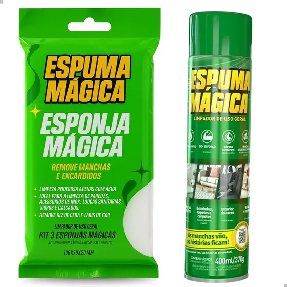 Kit Limpeza Espuma Mágica Proauto + Esponja Mágica Multiuso Carro Teto Estofado