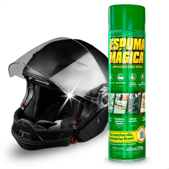 ESPUMA MÁGICA Limpador Capacetes Moto Forro Interno Tira Cheiro E Higieniza