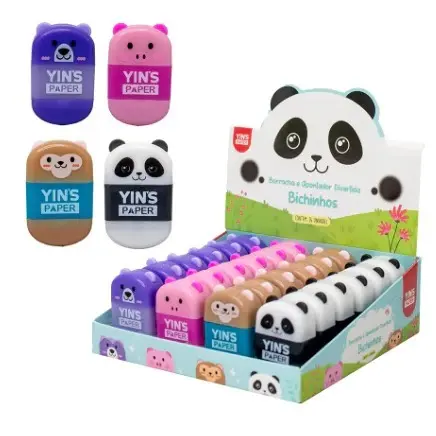Apontador com Depósito e Borracha Bichinhos - 2em1 (Macaco, Panda, Porco e Urso) - Yins Paper