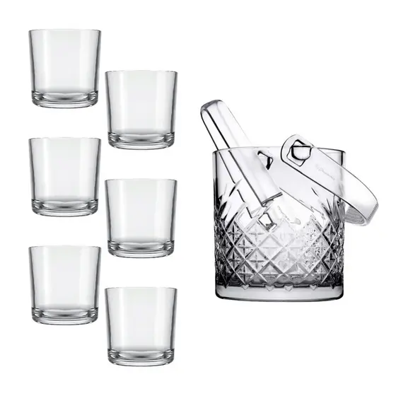 Kit Balde De Gelo Vidro Timeless + 6 Copos De Whisky 265ml