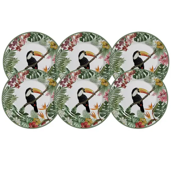 Jogo De Pratos Para Sobremesa 21cm Kit 6pcs Cerâmica Paradiso Alleanza Tropical