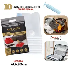 Kit 10 Saco a Vácuo 60x80cm com Bomba Manual Organizador p/ Mala Viagem Roupas Guarda Roupa Edredom