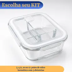 Potes Herméticos com 3 Divisórias 1000ml | Marmita | Fitness | Kit Com 3 à 12 potes- Escolha o Seu!