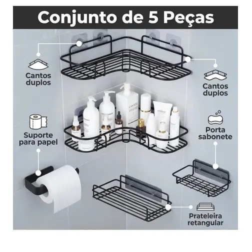 Kit 5 Suporte De Banheiro Alto Adesivo De Parede Aramado