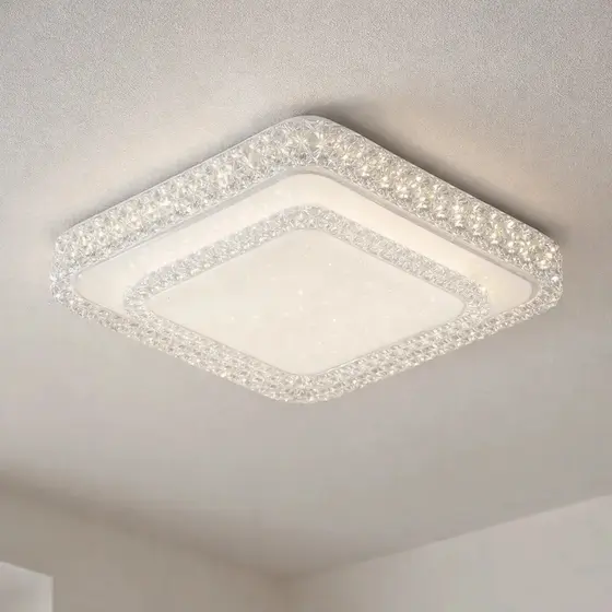 Plafon Led Sobrepor Cristal Multicor 2 Andar 60w 127/220v Quadrado