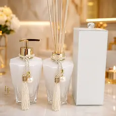 Kit Lavabo Elegance Luxo com Porta Escova de Dente Branco em Vidro