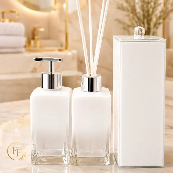 Kit Lavabo com Porta Escova em Vidro Branco - Square Branco Degrade