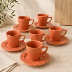 Jogo de xicara com pires Chá Café Damasco Oxford Porcelana 12 peças