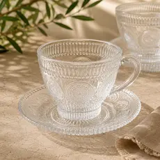 Jogo de 6 xicaras com pires de vidro 220ml zaara jogo de cha, cafe