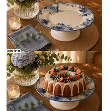 Boleira Em Ceramica Com Pé 29cm Estampada Alleanza Leves Defeitos mesa posta