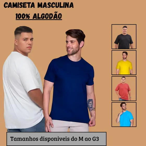 Camiseta básica do M ao G3 PLUS Size Masculina básica 100% Algodão lisa qualidade premium academia