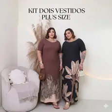 Kit 2 Vestido Longo Plus Size Bolsos Gola U Elegante Luxo Moda Evangélica Culto Moda Feminina