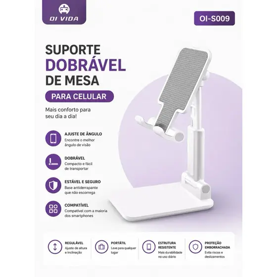 Suporte Celular Dobrável Ajustável Antiderrapante ideal para Mesa