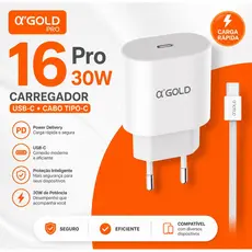 Carregador Original Turbo USB-C 30W com Cabo Tipo-C – α’GOLD Pro 16 Pro