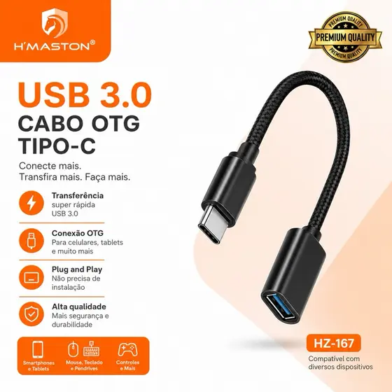 Cabo Adaptador OTG 3.0 USB X TIPO C