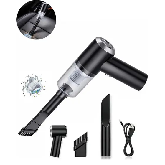 Aspirador De Pó Preto Usb Portátil Completo Linha Premium Carro 3 em 1