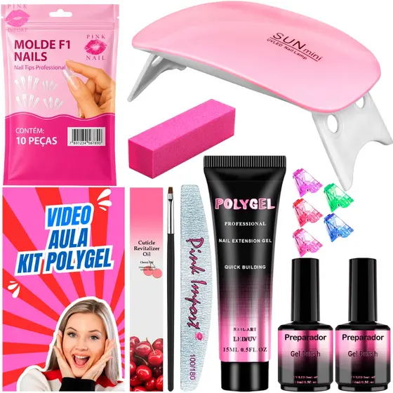 Kit Alongamento de Unha Polygel Cabine Estufa Sun Mini