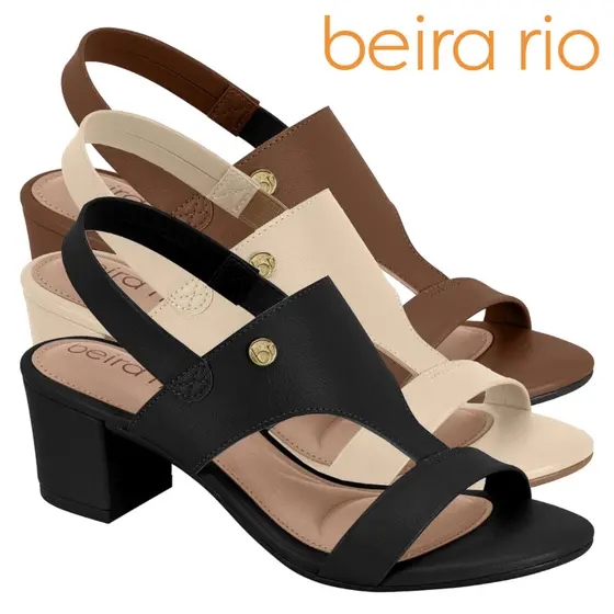 Sandália Feminina Beira Rio Salto Grosso Baixo Bloco Elástico Confortável Original