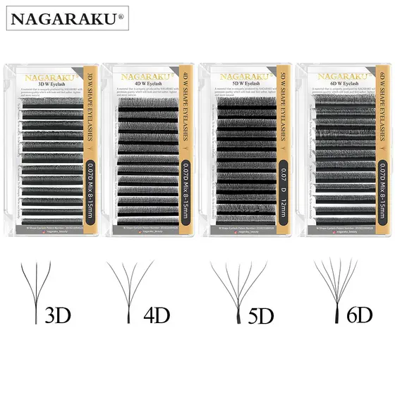 NAGARAKU W Extensões De Cílios Em Forma 3D 4D 5D 6D Mega Volume Falsos