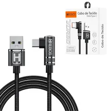 Cabo Carregador Turbo Gamer Usb Tipo-c Type-c 90 Graus Hrebos HS-180 Compatível iPhone 15 e 16 Motorola,Samsung e Xiaomi