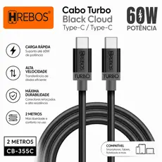 Cabo Carregador USB-C Tipo-C 2 Metros Hrebos CB-355c