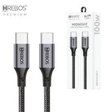 Cabo Hrebos CB-362C Dual Tipo-C 100W Reforçado, 3.1A, 1 Metro, Tecido Trançado para Celular e Notebook