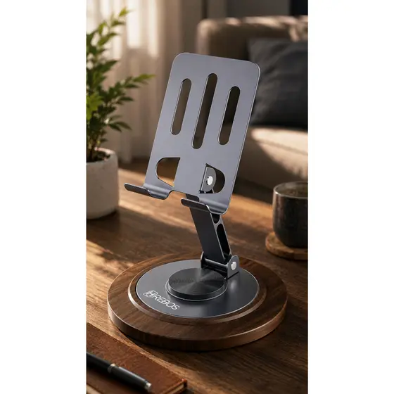 Suporte de Mesa Hrebos SU-226 em Metal com Base Giratória 360° Compatível com Celulares e Smartphones Articulado