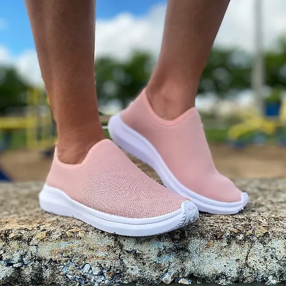 Tênis Ortopédico Meia Feminino Calce Facil Calceus Para Caminhada Academia Rosa