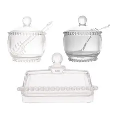 Conjunto 1 Meleira + 1 Açucareiro + 1 Manteigueira Pearl De Cristal - Wolff