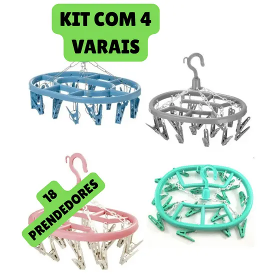 KIT com 4 Varal Multiuso Para Roupa Íntima 18 Prendedores Calcinha Cueca Meias Lavanderia