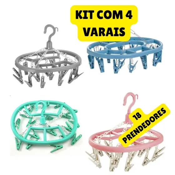 KIT com 4 Varal Roupa Íntima Multiuso 18 Prendedores Para Calcinha Cueca Sutiã Meias Lavanderia