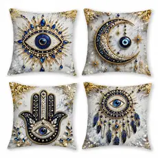 Kit 4 Capas de Almofada 45x45 Olho Grego Decorativas Modern Print Sofá Sala Estampadas Modernas Luxo Premium Decoração